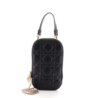 Christian Dior Lady Dior Phone Holder on Chain Cannage Quilt Lambskin