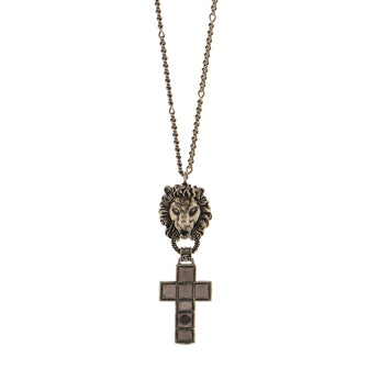 Gucci Lion Cross Pendant Necklace Metal with Enamel