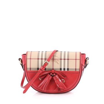Burberry Maydown Crossbody Bag Haymarket Coated Canvas and Leather Small Red
