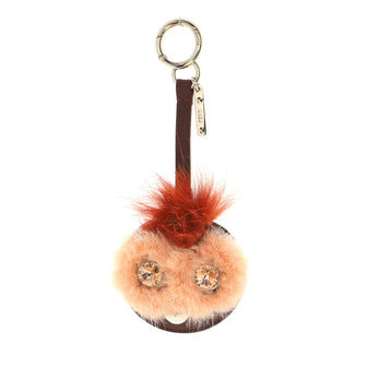 Fendi Bug Mirror Bag Charm Leather and Fur with Crystals