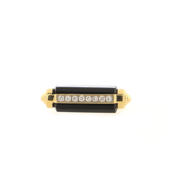 David Yurman Lexington Barrel Ring 18K Yellow Gold and Onyx with Diamonds