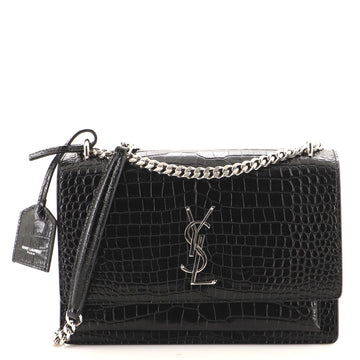 Saint Laurent Sunset Crossbody Bag Crocodile Embossed Leather Medium