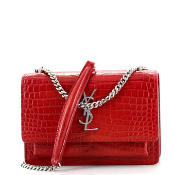 Saint Laurent Sunset Chain Wallet Crocodile Embossed Leather