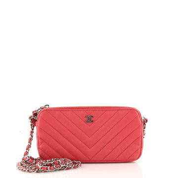 Chanel Double Zip Clutch with Chain Chevron Caviar
