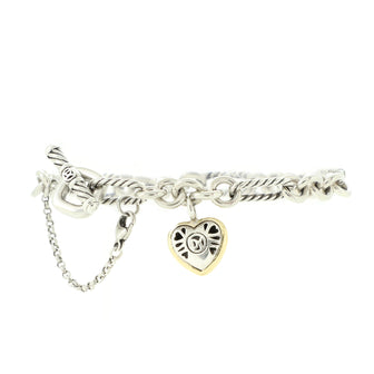 David Yurman Cable Heart Charm Bracelet Sterling Silver with 18K Yellow Gold
