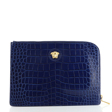 Versace Medusa Zip Pouch Crocodile Embossed Leather Large
