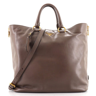 Prada Side Zip Convertible Shopper Tote Soft Calf Large