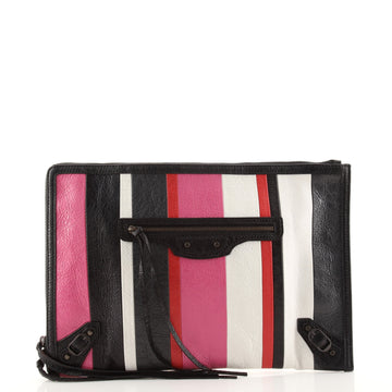 Balenciaga Zip Around Classic Studs Clutch Striped Leather Medium