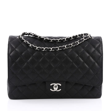 Chanel Classic Double Flap Bag Quilted Caviar Maxi Black