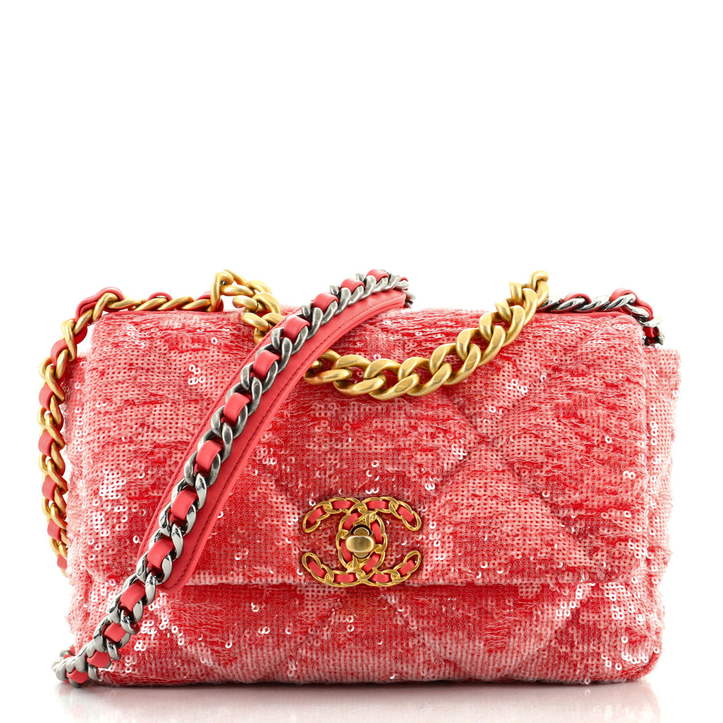 Chanel 19 Flap Bag Quilted Tweed Medium Pink 1911976