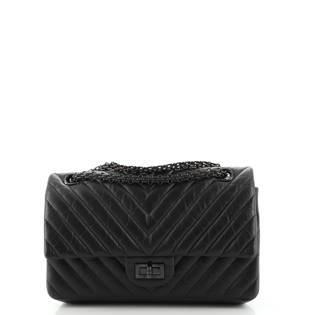 Chanel So Black Reissue 2.55 Flap Bag Chevron Aged Calfskin 225 Black  1375852