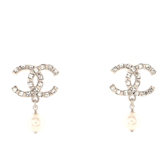 Chanel CC Drop Earrings Metal with Crystals and Faux Pearls