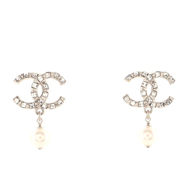 Chanel CC Drop Earrings Metal with Crystals and Faux Pearls