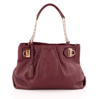 Salvatore Ferragamo W Chain Tote Leather Large