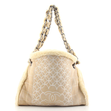 Chanel Vintage Embroidered CC Chain Tote Quilted Suede and Shearling