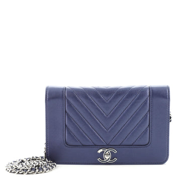 Chanel Mademoiselle Vintage Wallet on Chain Chevron Metallic Leather