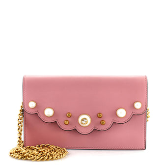 Gucci Pearly Peony Wallet on Chain Leather Mini