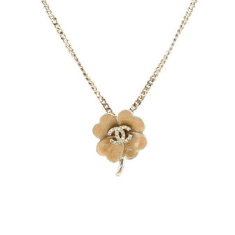 Chanel CC Clover Pendant Chain Necklace Metal with Enamel and Crystals