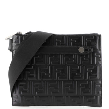 Fendi Messenger Bag Logo Embossed Leather