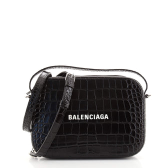 Balenciaga Everyday Top Handle Camera Bag Crocodile Embossed Leather Small
