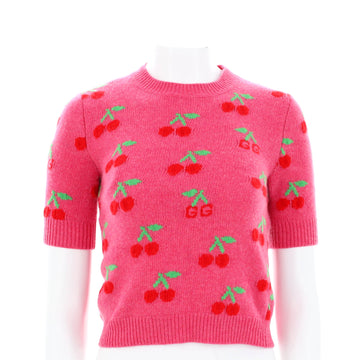 Gucci Women's GG Cherry Intarsia Cropped Sweater Wool