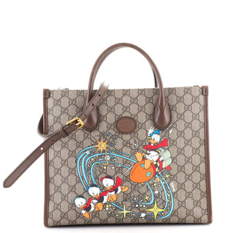 Gucci Disney Donald Duck Convertible Tote Printed GG Coated Canvas Medium