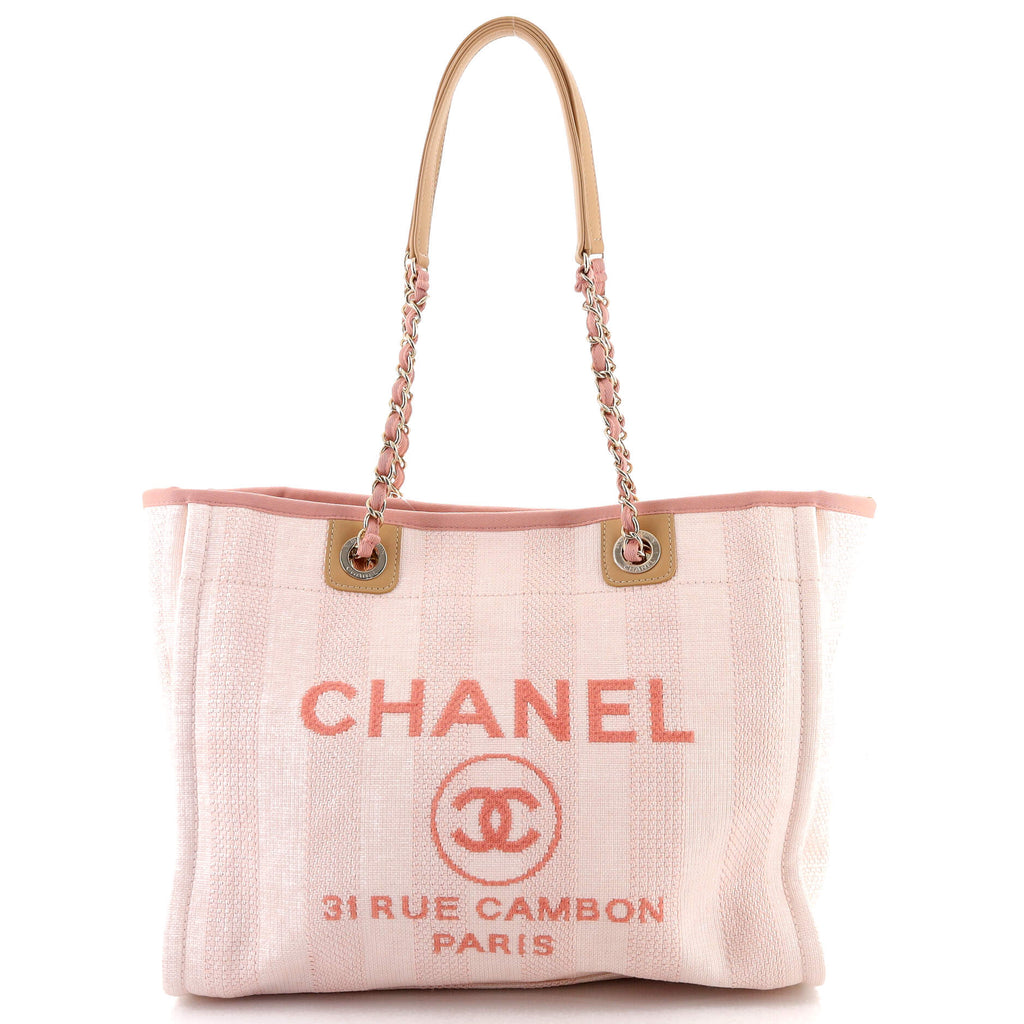 Chanel Deauville Tote Striped Raffia Small Pink 13766543