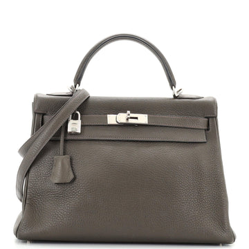 Hermes Kelly Handbag Green Togo with Palladium Hardware 32