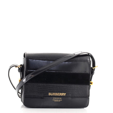 Burberry Grace Flap Bag Leather with Suede and Lizard Embossed Leather Small