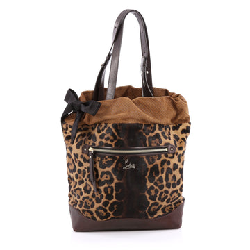 Christian Louboutin Pola Tote Printed Pony Hair with Suede Brown
