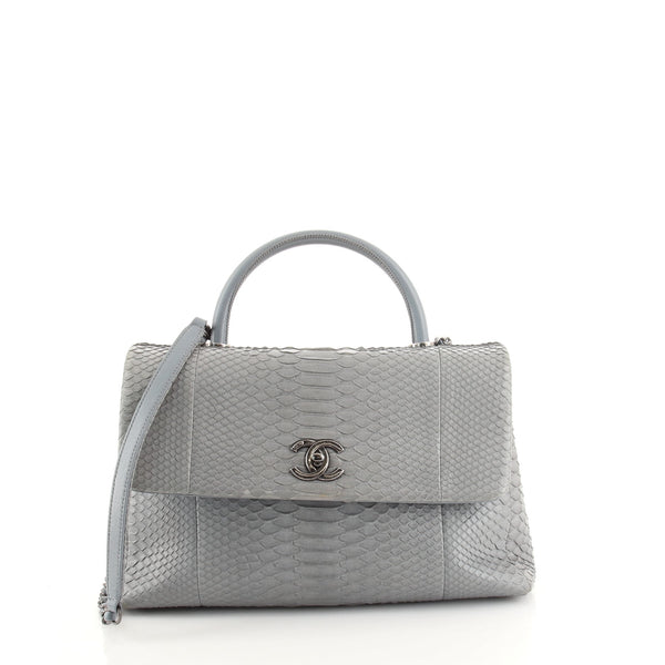 Chanel Coco Top Handle Bag Python Medium Blue 1377161