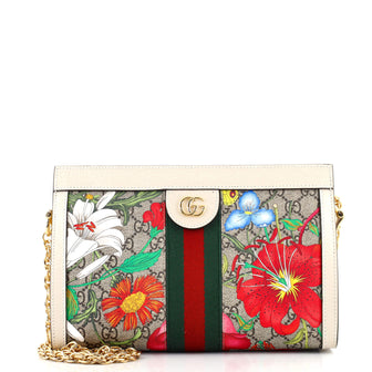 Gucci Ophidia Chain Shoulder Bag Flora GG Coated Canvas Small