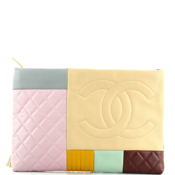 Chanel O Case Clutch Colorblock Quilted Leather Large
