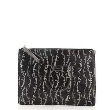 Salvatore Ferragamo Gancini Wristlet Clutch Leather Large