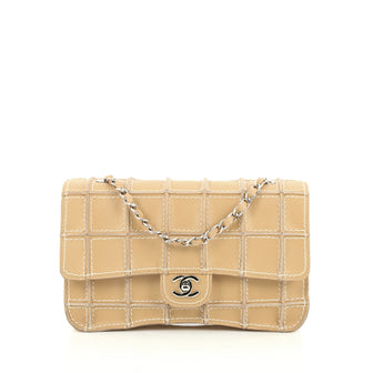 Chanel Reverse Stitch Flap Bag Quilted Leather Medium Neutral