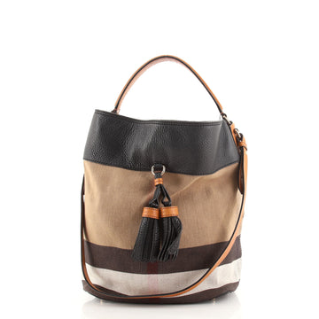 Burberry Ashby Tassel Bag House Check Canvas with Leather Medium