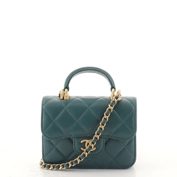 Chanel Top Handle Flap Coin Purse with Chain Quilted Lambskin