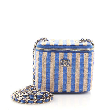 Chanel Classic Vanity Case with Chain Striped Raffia and Jute Mini