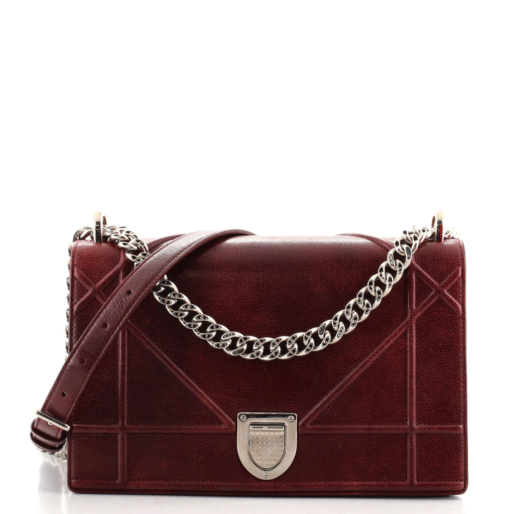 Christian Dior Diorama Flap Red Grained Leather Small Shoulder Bag