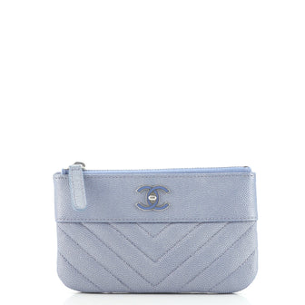 Chanel Mademoiselle Vintage O Case Pouch Chevron Metallic Caviar Mini