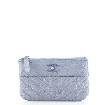 Chanel Mademoiselle Vintage O Case Pouch Chevron Metallic Caviar Mini