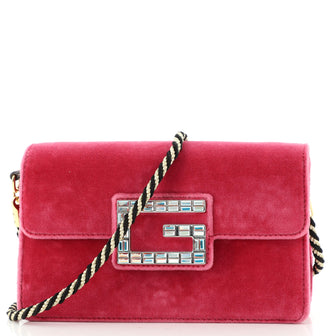 Gucci G Broadway Shoulder Bag Velvet with Crystals Small