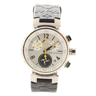 Louis Vuitton Tambour Lovely Cup Chronograph Quartz Watch Stainless Steel and Rubber with Mother of Pearl 34
