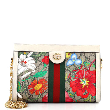 Gucci Ophidia Chain Shoulder Bag Flora GG Coated Canvas Small