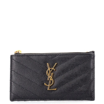 Saint Laurent Classic Monogram Zipped Card Case Matelasse Chevron Leather