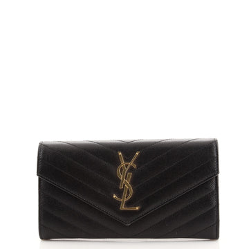 Saint Laurent Classic Monogram Flap Wallet Matelasse Chevron Leather Large