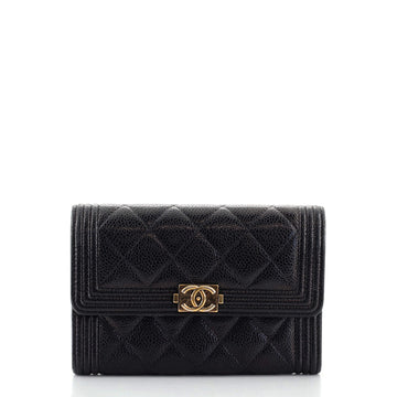 Chanel Boy Flap Wallet Quilted Caviar Small