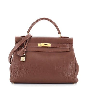 Hermes Kelly Handbag Brown Fjord with Gold Hardware 32