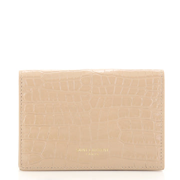 Saint Laurent Paris Bifold Card Case Crocodile Embossed Leather