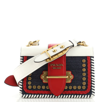 Prada Cahier Crossbody Bag Embellished Denim and Leather Small